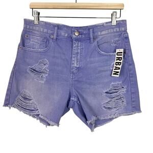 BDG Urban Outfitters Women's Sz 26 Dropped Waist Destroy Jean Short Purple Denim